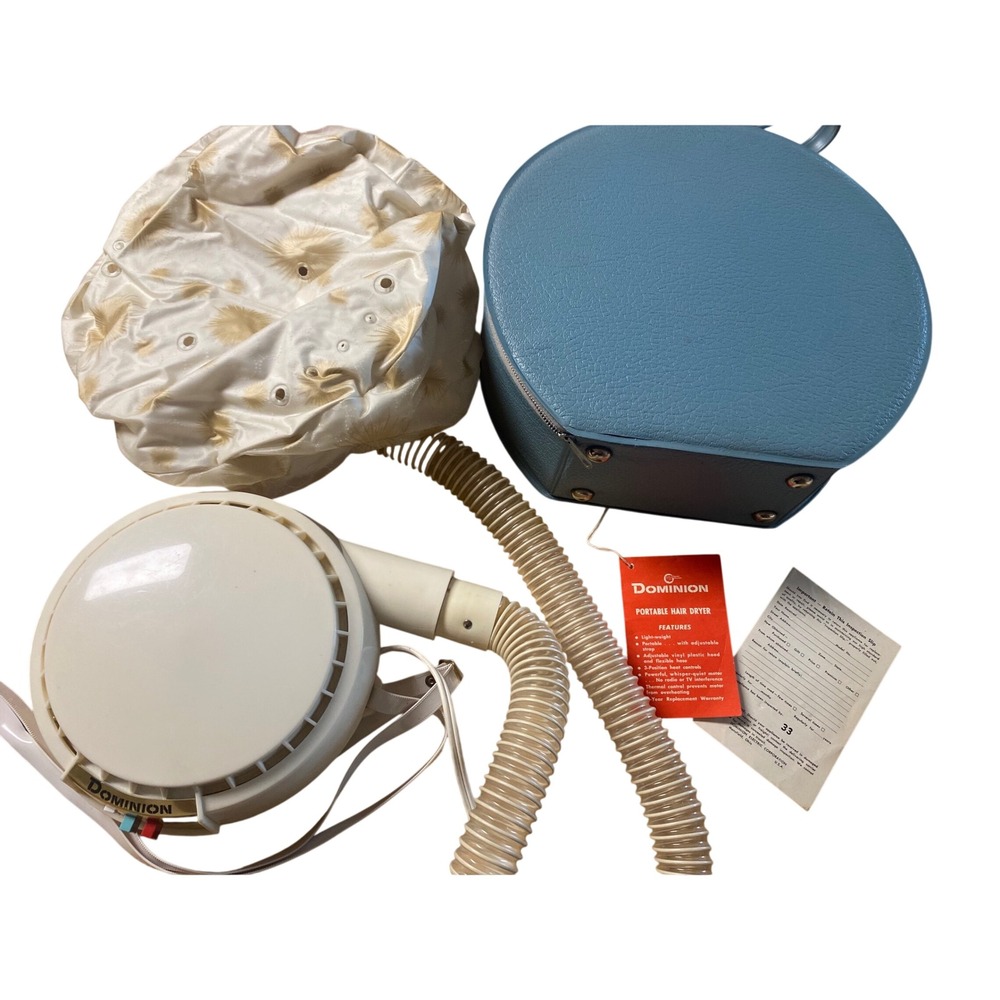 Vintage 60s Dominion Portable Hair Dryer with Case Pin Curls Roller Sets